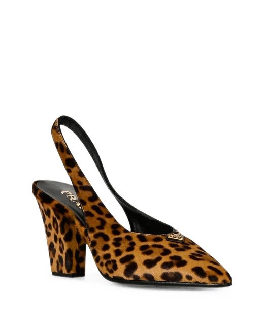 Prada Brown Printed Leather Slingback Pumps