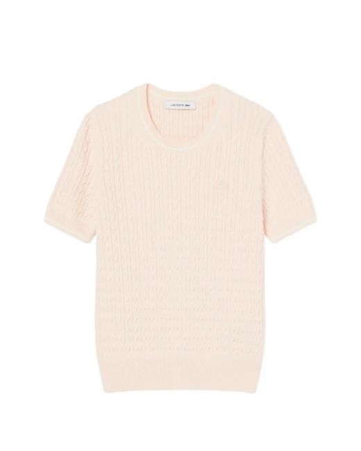 Lacoste White Cable-Knit Short-Sleeve T-Shirt