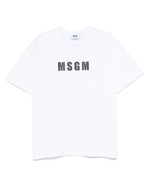 MSGM White Logo-Print Cotton T-Shirt for men