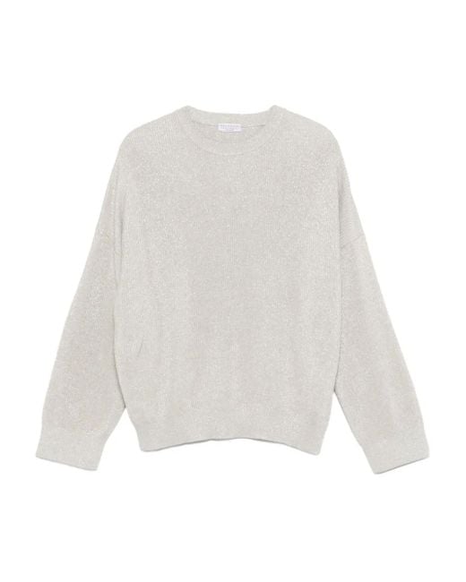 Jersey de canalé con cuello redondo Brunello Cucinelli de color White