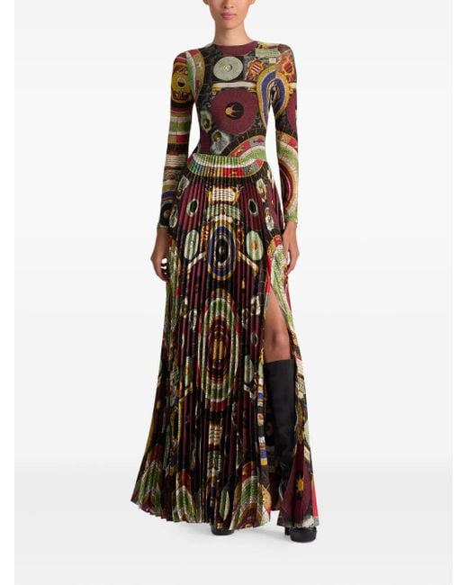 Alice + Olivia Black Ivey Sunburst-Pleated Maxi Dress