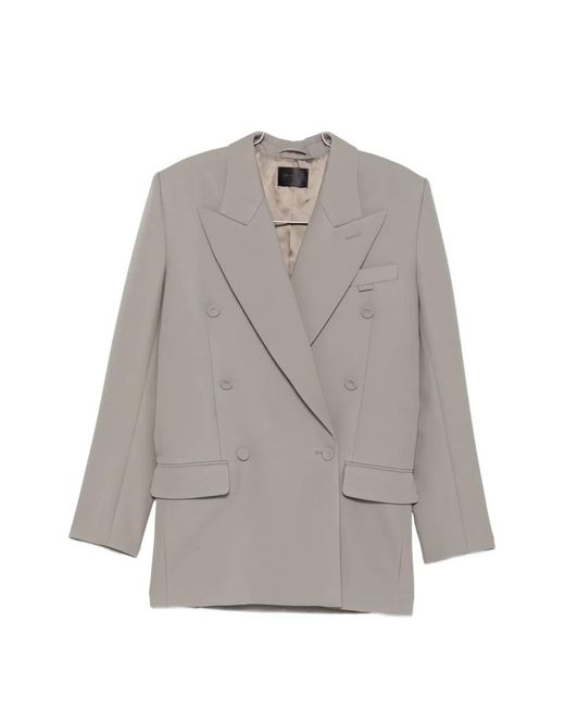 Mugler Gray Double-Breasted Peak-Lapels Blazer