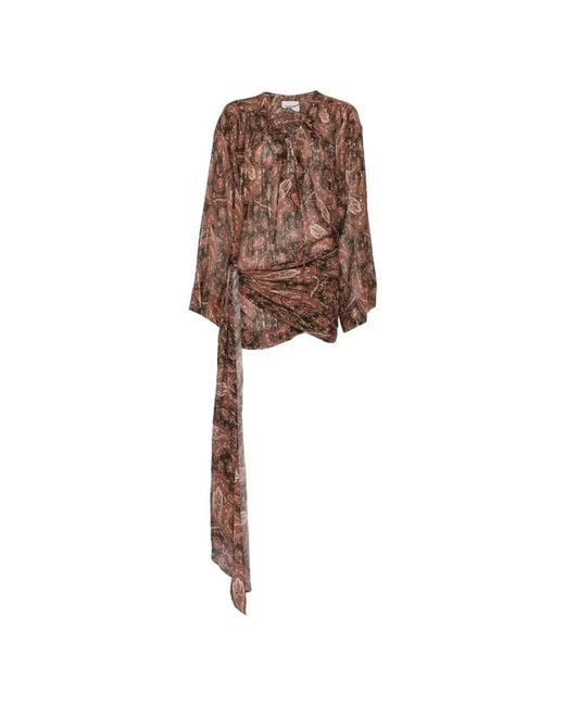 ANDAMANE Brown Indira Paisley-Print Lace-Fastening Mini Dress