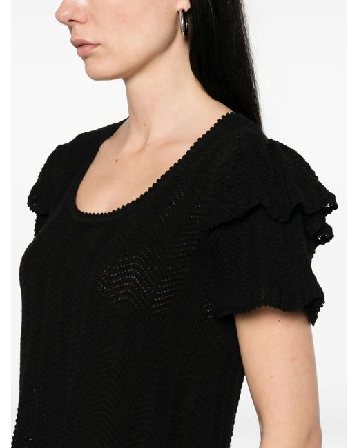 Twinset Black Fitted Jumper With Ruffles