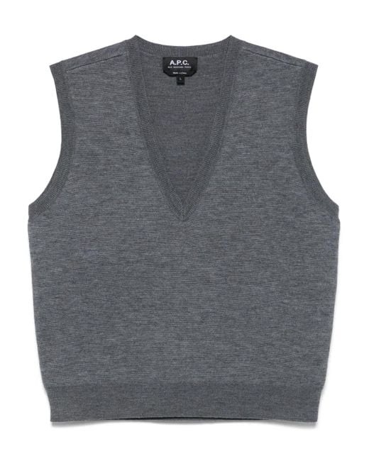 A.P.C. Gray Sleeveless Gilet With Plunging V-Neck