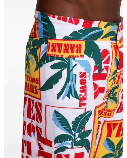 Amir Slama White Leaf-Print Deck Shorts for men