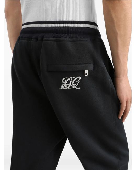 Dolce & Gabbana Black Cotton Jogging Trousers With Embroidery for men