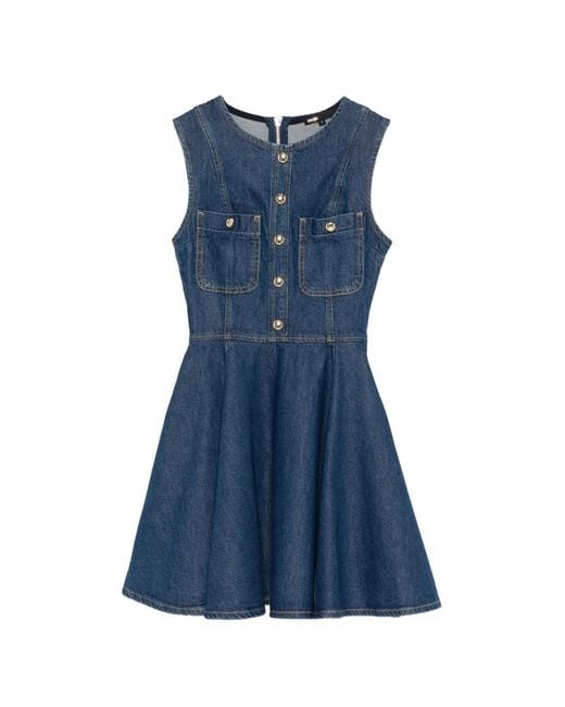 Maje Blue Short Flared Denim Dress