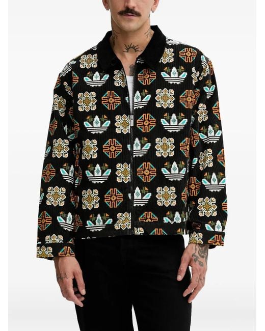 Adidas Black Corduroy Patterned-Detail Jacket for men