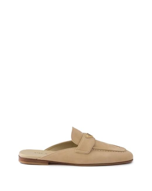 Prada White Mules En Nubuck