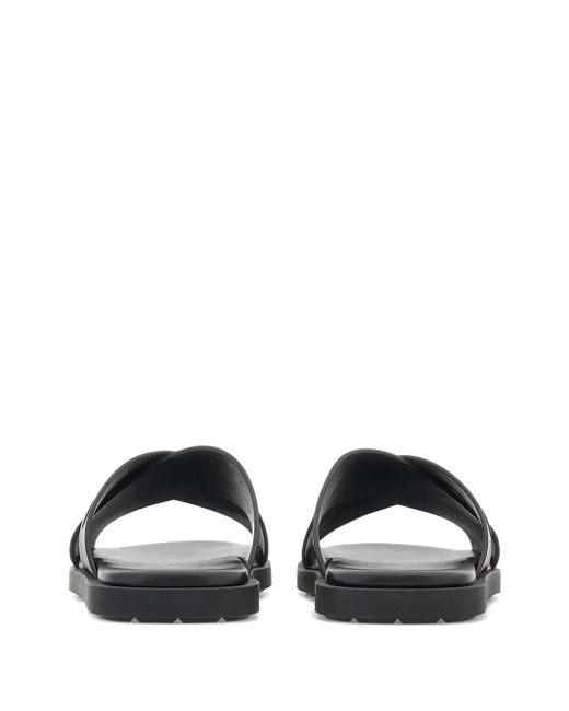 Ferragamo Black Logo Crossover Leather Slides for men