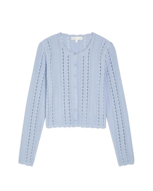 LoveShackFancy Blue Open-Work Cardigan
