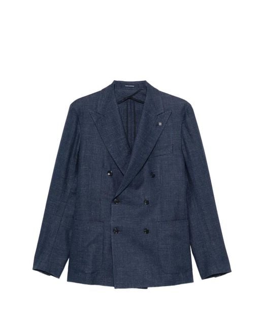 Tagliatore Blue Double-Breasted Peak-Lapel Blazer for men
