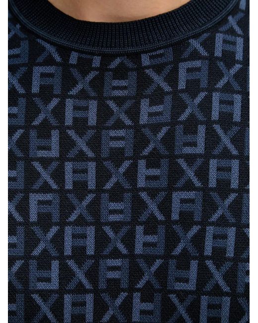 ARMANI EXCHANGE Blue Monogram-Pattern Sweater for men