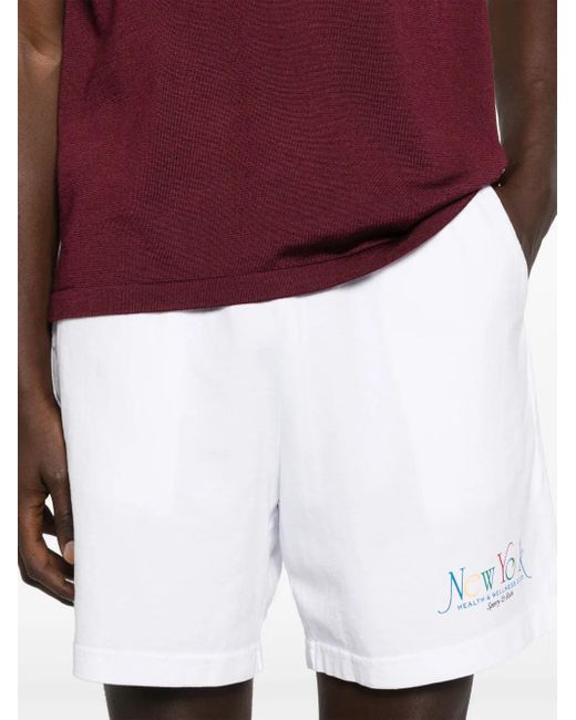 Sporty & Rich White Elastic-Waistband Logo Shorts for men