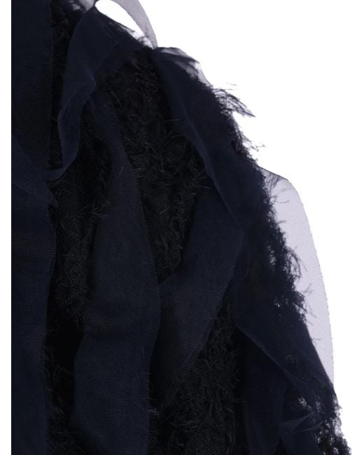 PAULINE DUJANCOURT Blue Tulle-Panelled Frayed Jacket