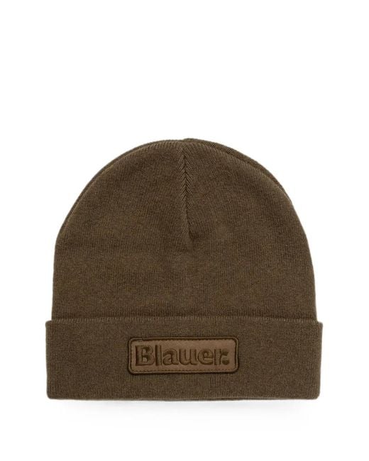 Blauer Brown Cheshire Logo-Patch Knitted Beanie Hat for men