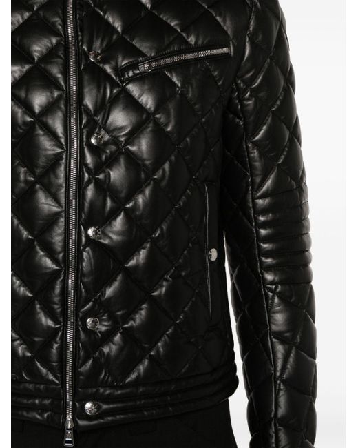 Moncler Black Zancara Diamond-quilted Leather Jacket for men