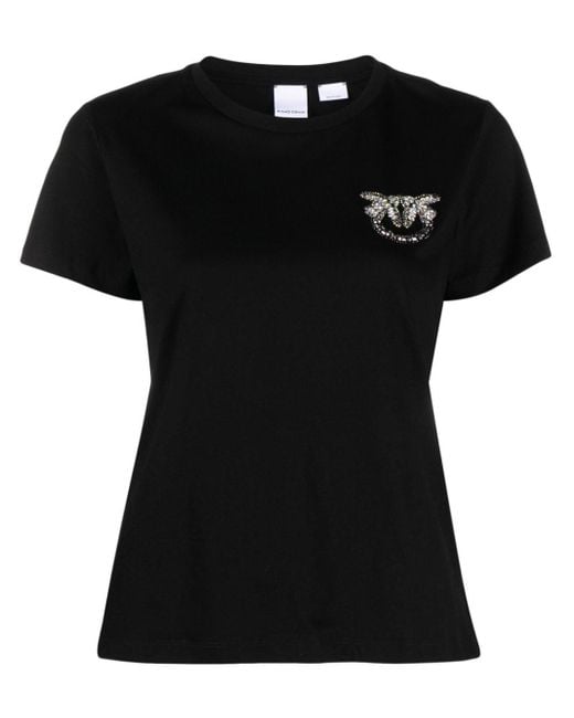 T-shirt en coton à logo strassé Pinko en coloris Black