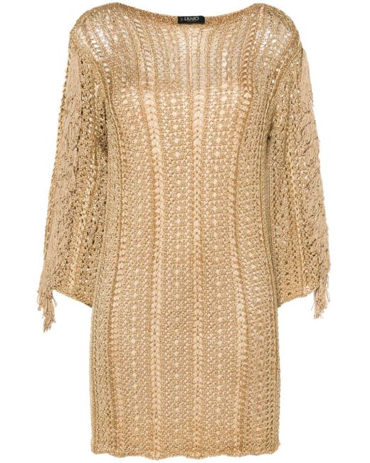 Liu Jo Natural Fringe-detail Open-knit Dress