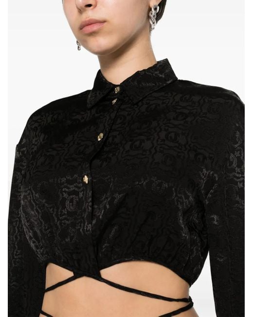 Just Cavalli Black Monogram Jacquard Cropped Blouse
