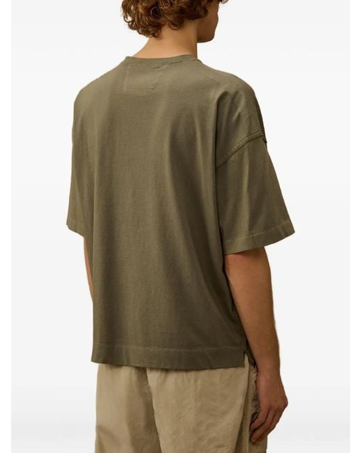 C P Company Green 20/1 Jersey Short Sleeve Boxy Logo T-Shirt for men