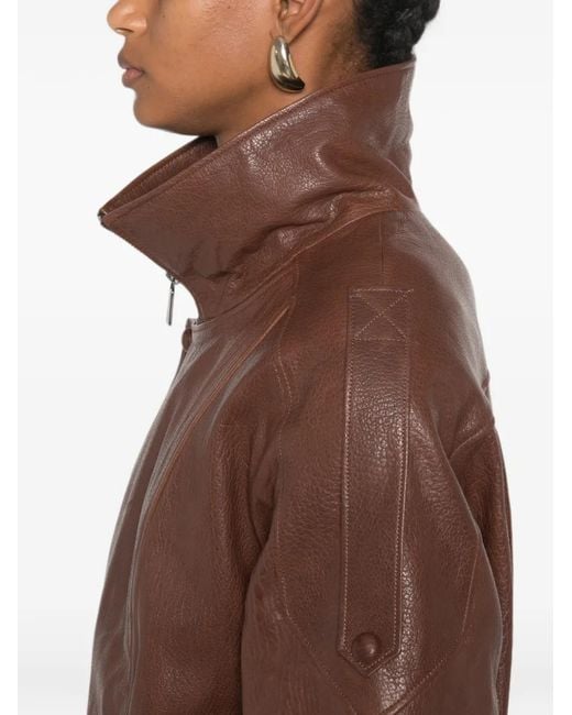 ADRIANNA FERETTI Brown Zip-Up Leather Jacket
