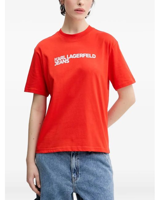 Karl Lagerfeld Red T-Shirt À Logo Poitrine