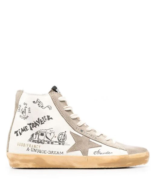 Golden Goose Deluxe Brand White Francy Journey-Print High-Top Sneakers
