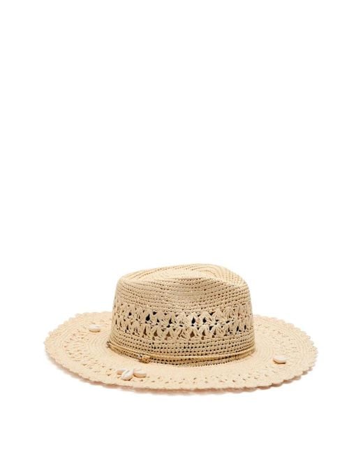 Sensi Studio Natural Stroh-Fedora mit Muschelverzierung