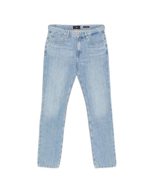 7 For All Mankind Blue Straight Jeans for men