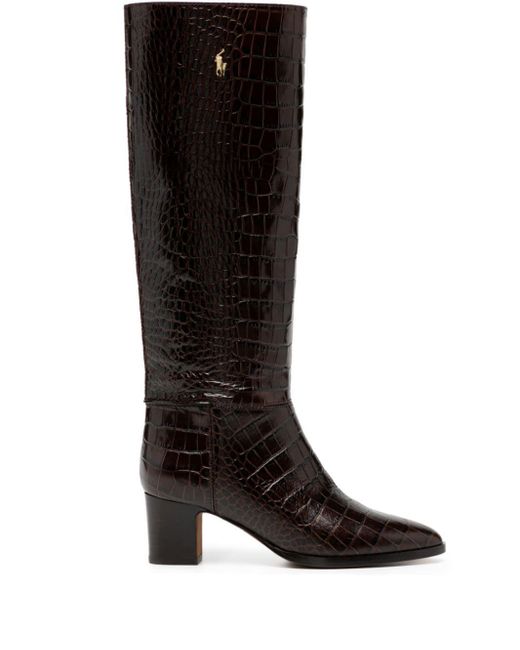 Polo Ralph Lauren Black 55mm Crocodile-embossed Leather Boots