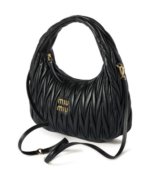 Miu Miu Black Wander Matelassé Leather Tote Bag