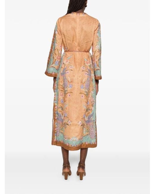Zimmermann White Indra Lace-Up Floral-Print Midi Dress