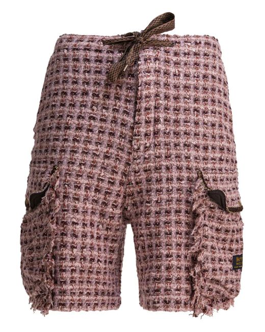 Kapital Red Tweed Cargo Shorts for men