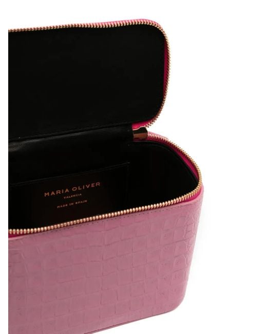 MARIA OLIVER Pink Crocodile-Embossed Zipped Tote Bag
