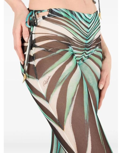 Roberto Cavalli Green Striped Flared Trousers