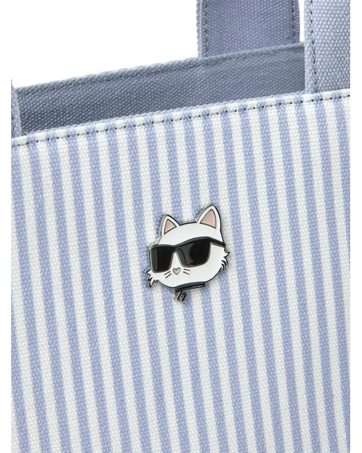 Karl Lagerfeld Blue Medium Ikon Choupette Striped Tote Bag