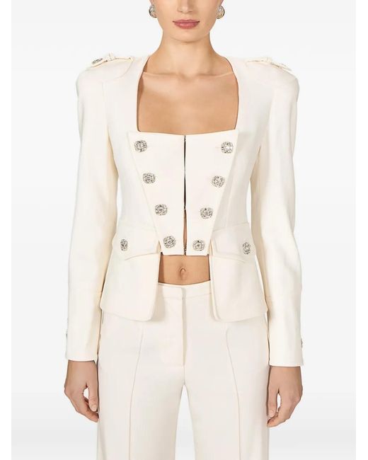 Costarellos White Bettina Crystal-Button Blazer