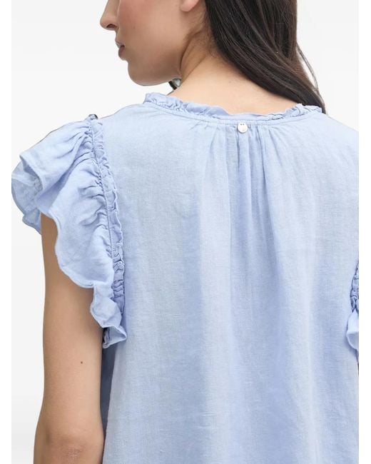 Mos Mosh Blue Ruffled V-Neck Blouse