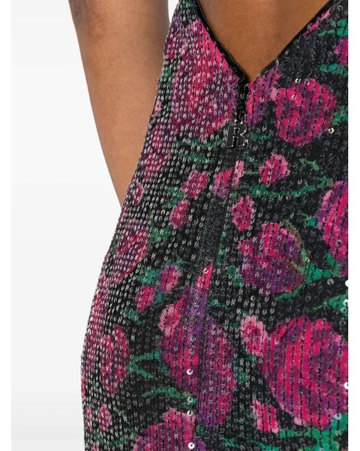 ROTATE BIRGER CHRISTENSEN Purple Rose-Pattern Sequin Maxi Dress