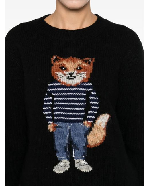 Maison Kitsuné Black Round-Neck Knitwear