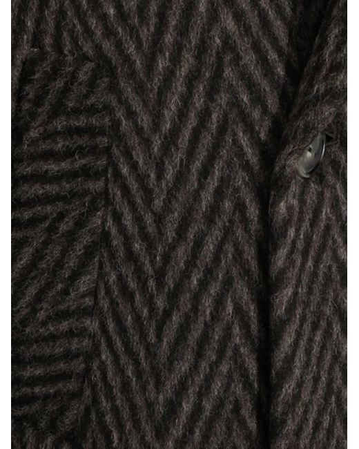 Hevò Black Herringbone Double-Breasted Coat for men