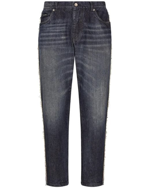 Dolce & Gabbana Blue Logo-Plaque Tapered Jeans for men