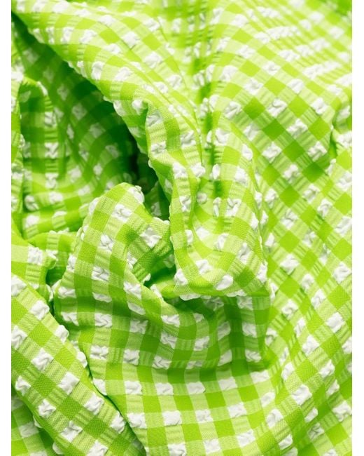MSGM Green Check-Pattern Flared Trousers