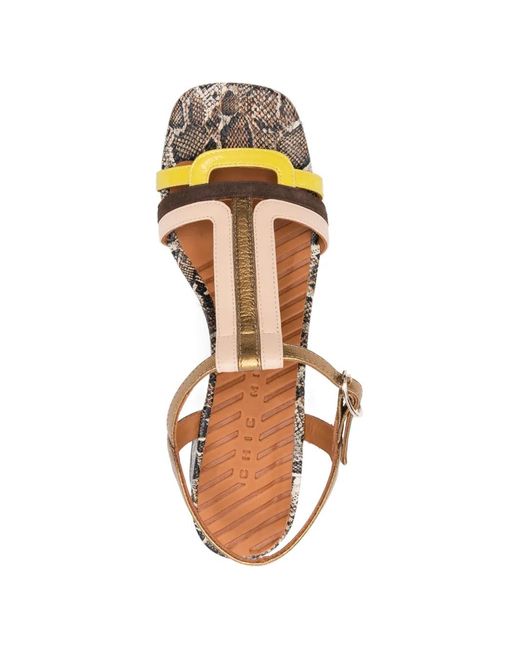 Chie Mihara Natural Liluce T-Strap Snake-Effect Sandals