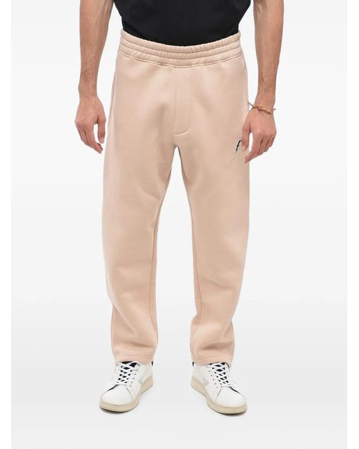 Neil Barrett Natural Bolt-Embroidered Zip-Cuff Track Pants for men
