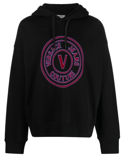 Versace Jeans Couture Black Logo-Print Cotton Hoodie for men