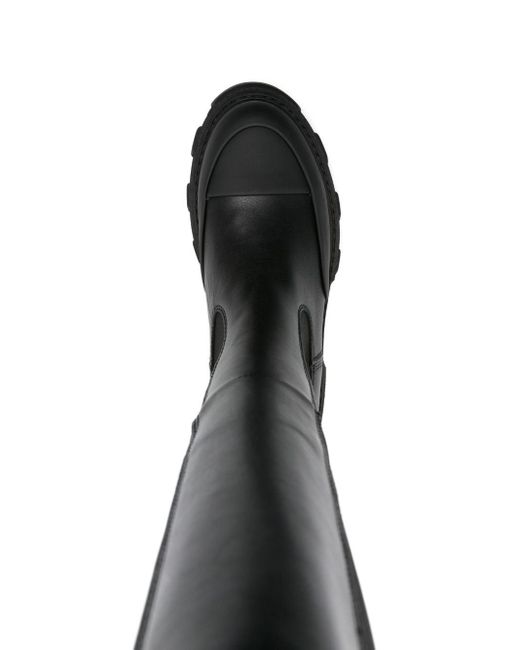 Ganni Black Cleated Knee-high Faux-leather Boots