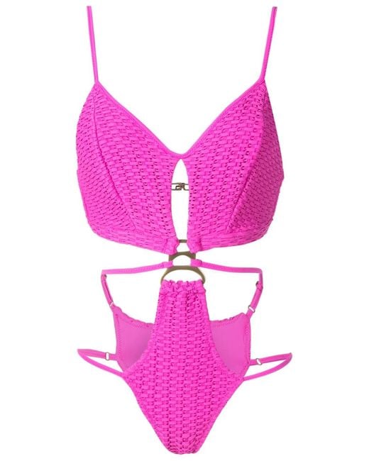 Amir Slama Pink Woven Cut-Out One-Piece